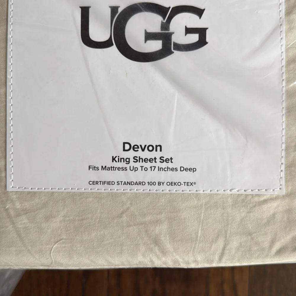 NIB UGG Devon King 4 Piece Sheet Set- Natural Parchment- Fits Mattress 17” Deep